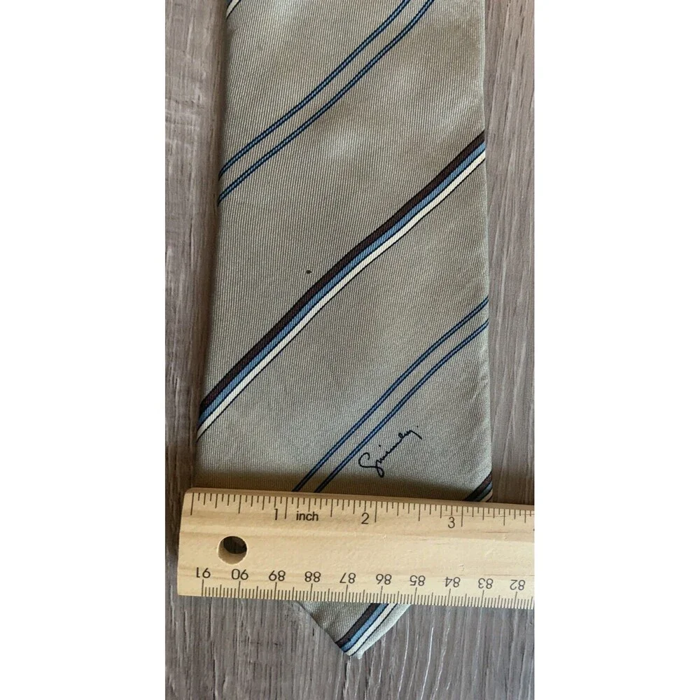 Givenchy Monsieur Wallachs 100% Italian Silk Striped Tie 3.5” X 56” Tan & Blue